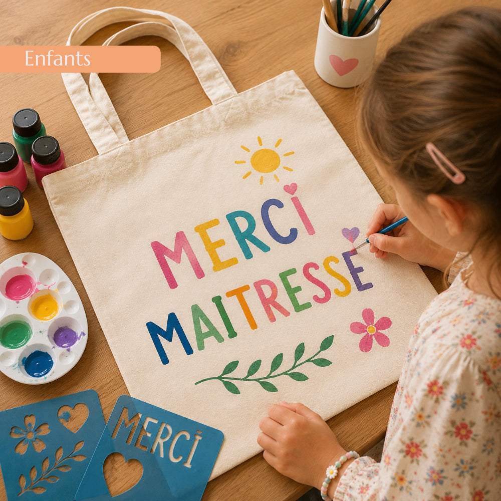 Atelier enfants DIY - Tote bag personnalisé "Merci Maitresse"