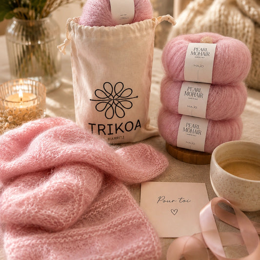 Kit tricot Fête des Mères – Mini Écharpe Nelly + Pause Gourmande